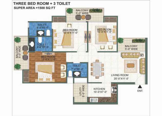 2 BHK residence floor plan from project brochure